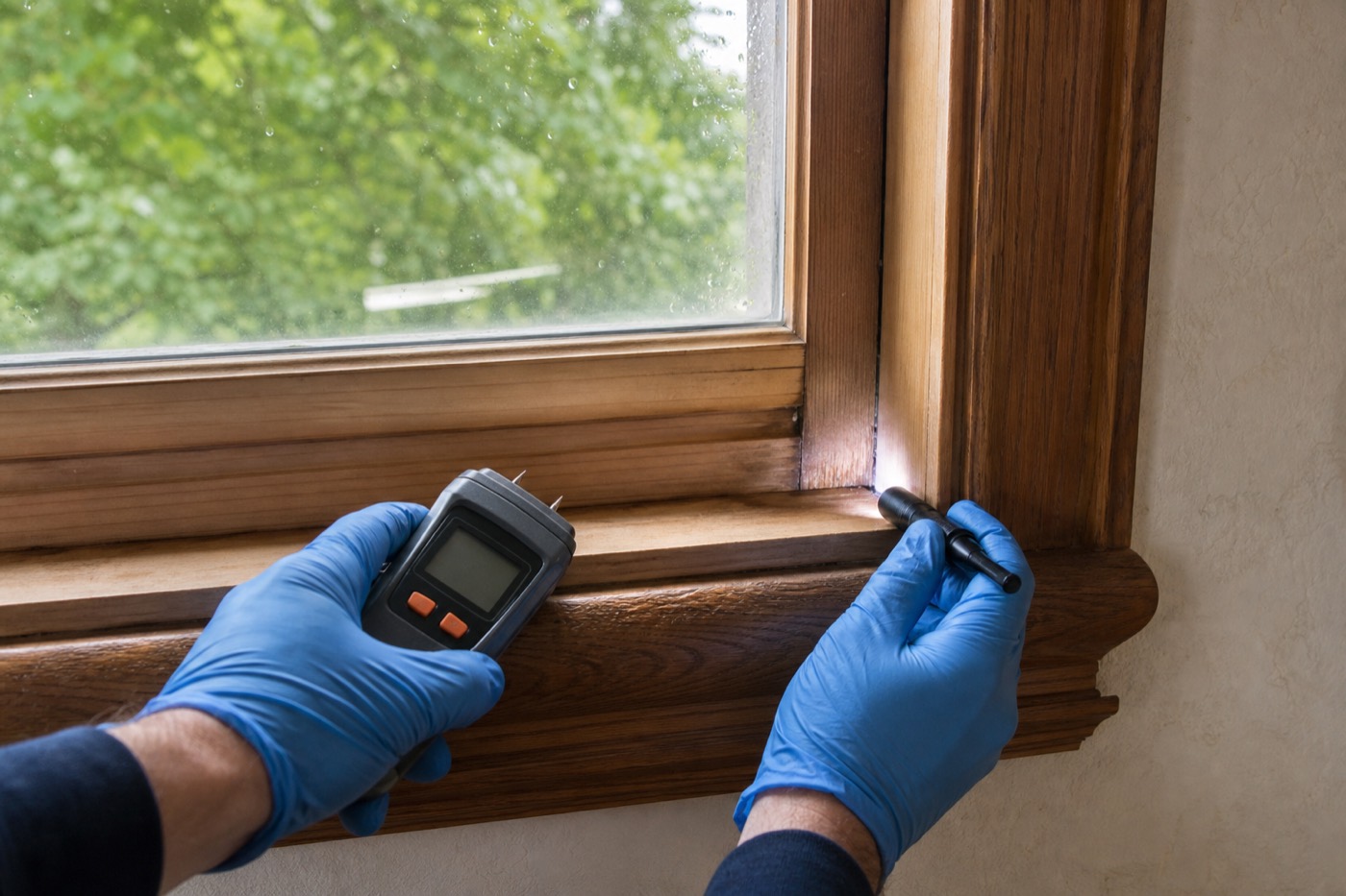 Illustrative view of a careful window moisture inspection